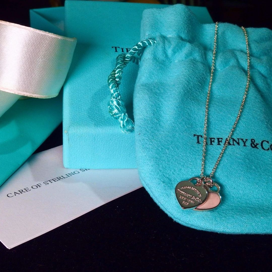 Tiffany mini double heart tag pendant blue on sale