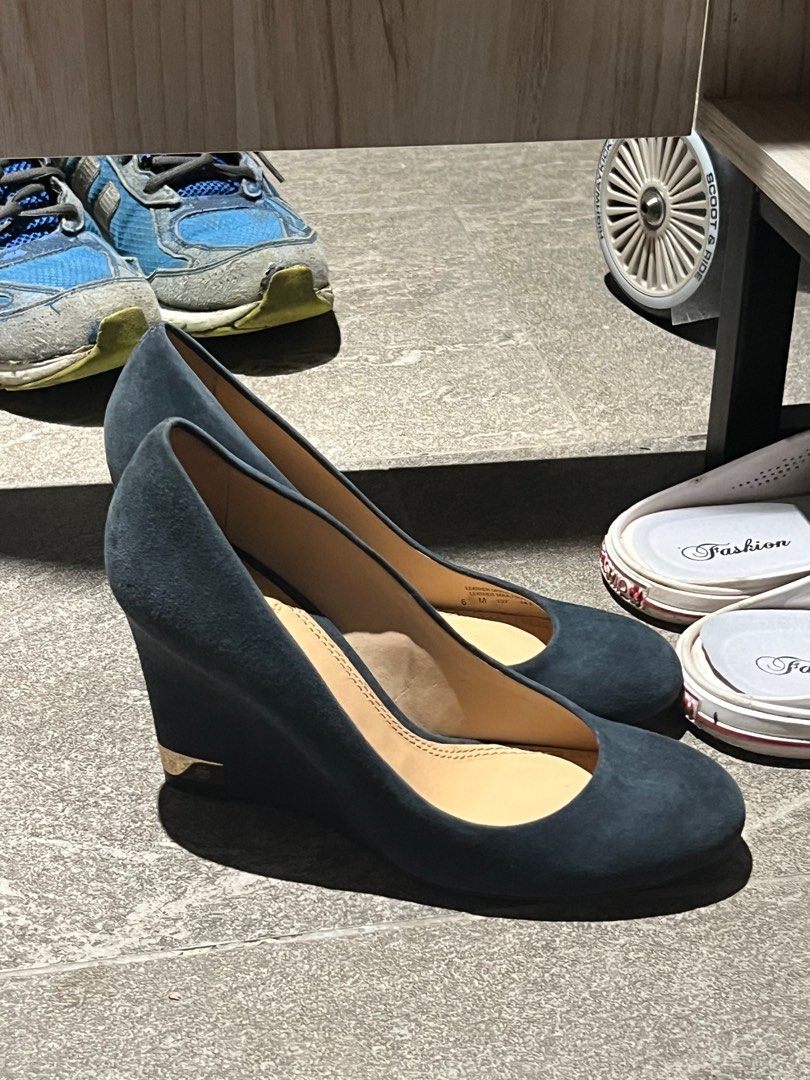 Tory Burch Wedges Heels Navy Blue Women s Fashion Footwear