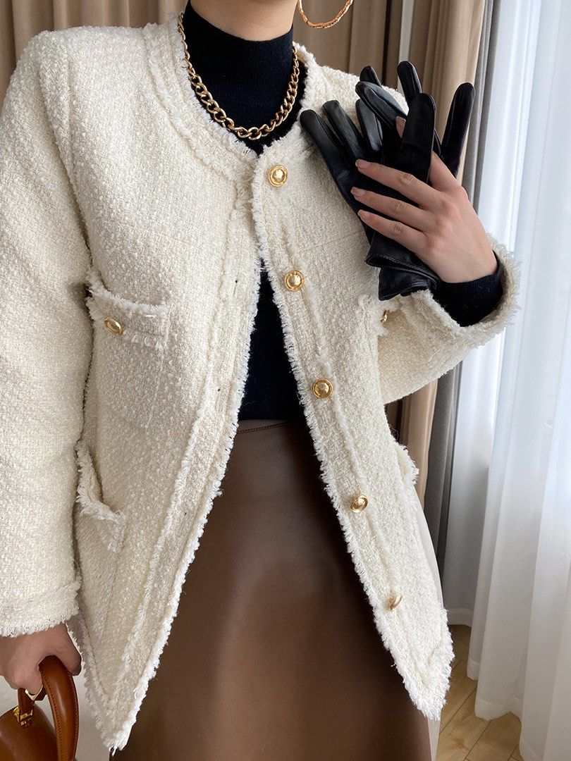 White tweed coat clearance