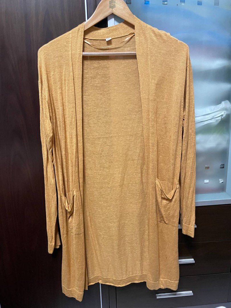 UNIQLO Open Front Linen Rayon Cardigan Mustard
