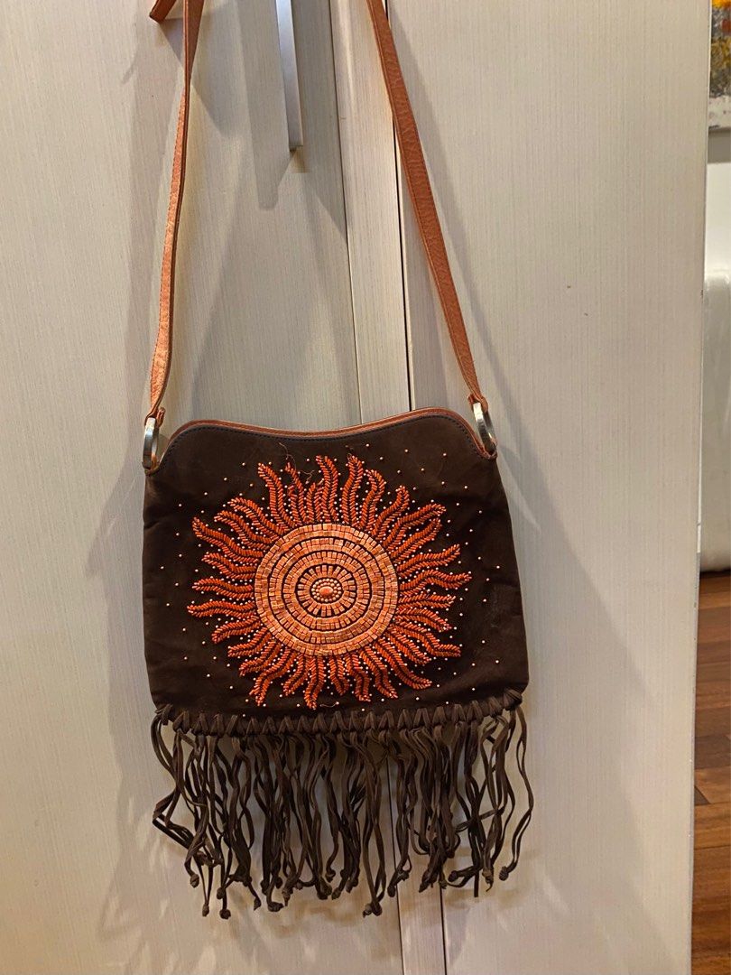 VALENTINO GARAVANI Brown Suede Sling Bag with Sun Beads Barang Mewah Tas Dompet di Carousell