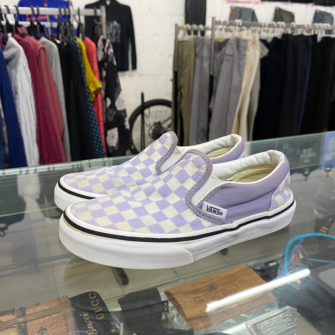 Purple checkered vans kids discount