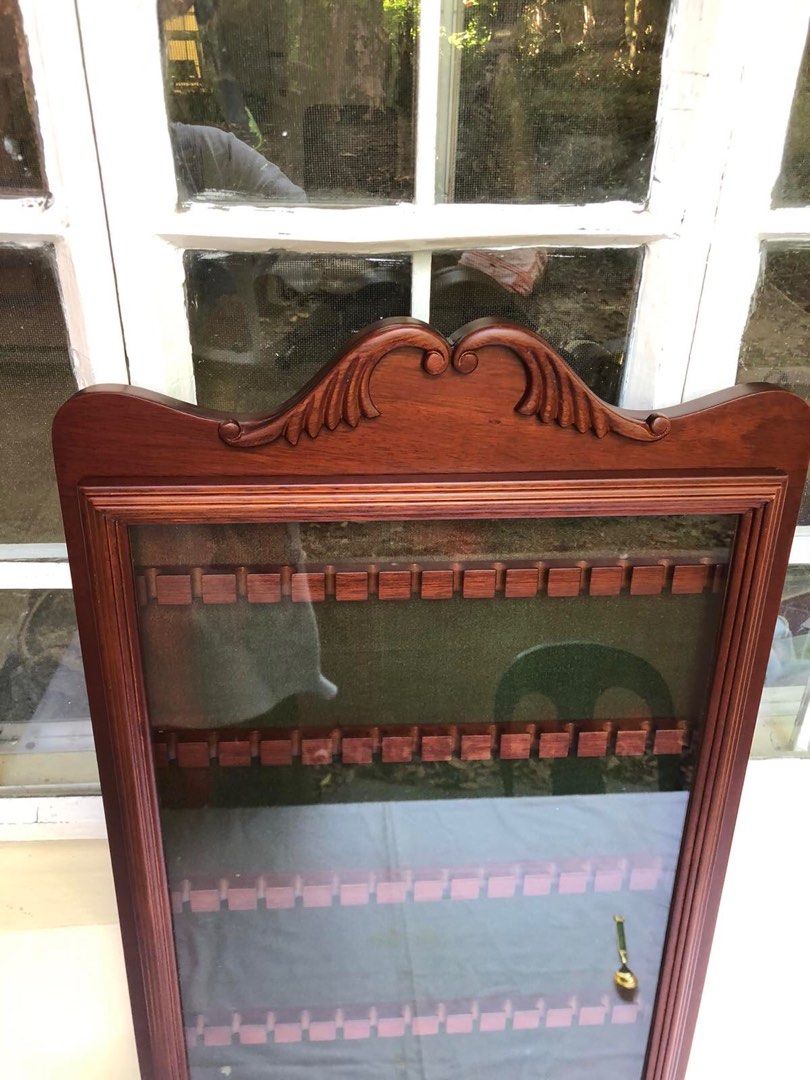 Vintage 56 Teaspoon Wooden Display Case Rack Holder Wall with