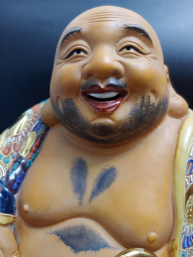 Vintage Japan Moriage Pottery Kutani Hotei 14 Statue Laughing Buddha vintage-japan-moriage-pottery-kutani-hotei-14-statue-laughing-buddha