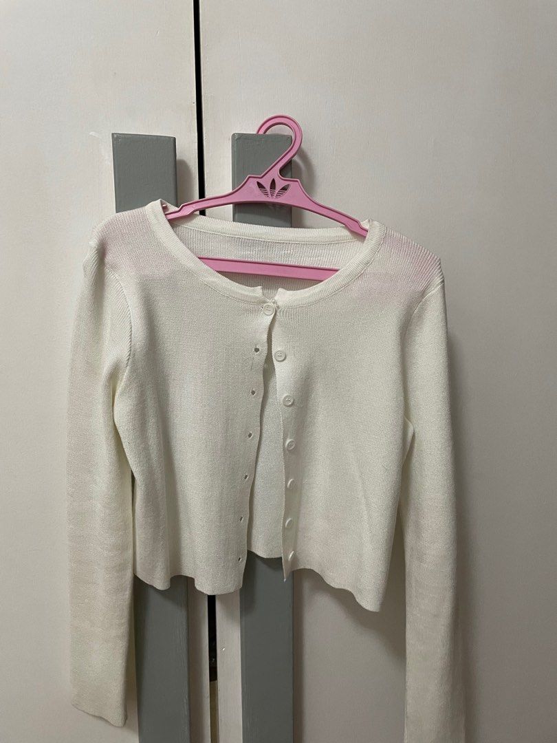 White Cropped Fitted Cardigan