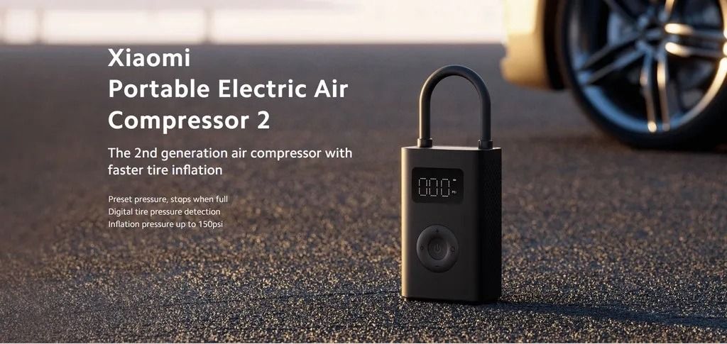 Xiaomi Electric Air Pump 2 Portable Rechargeable Inflator Smart Digital 150  PSI Tire Pressure Detection Fo Car Bike Ball