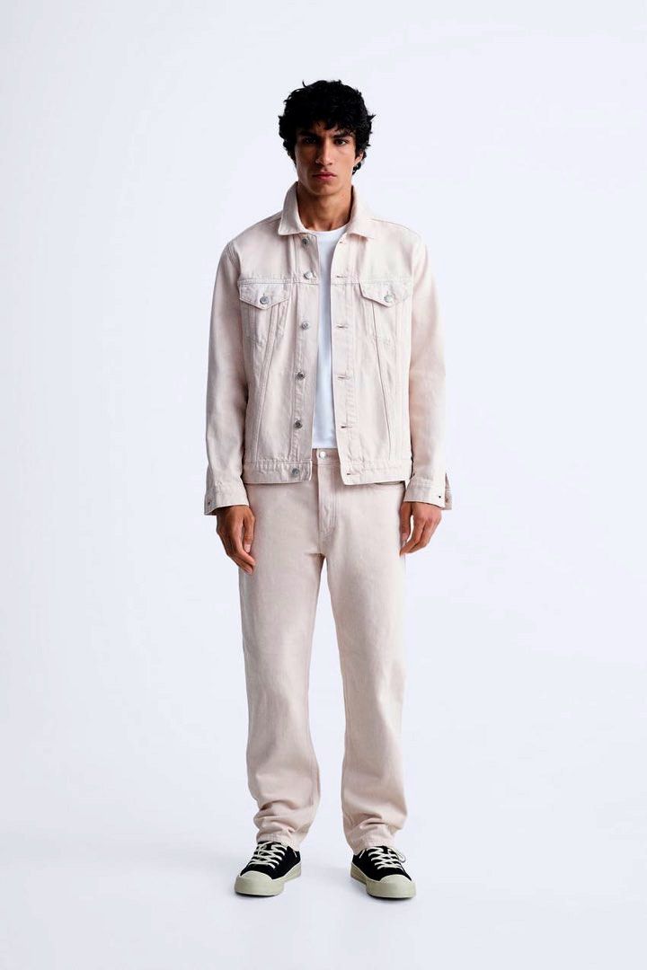 Pull& Bear Zara Style Denim Jacket Beige Coat Men Man Jeans