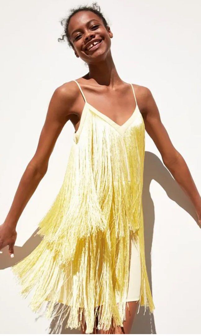 Zara yellow sales tassel dress