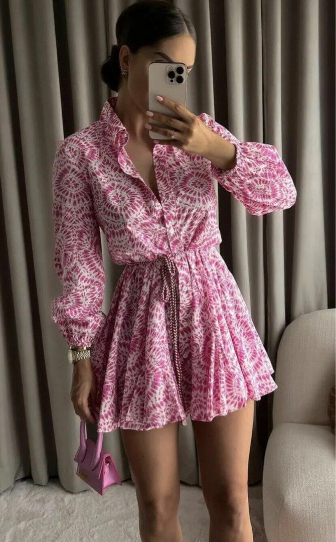 Zara pink belted dress clearance