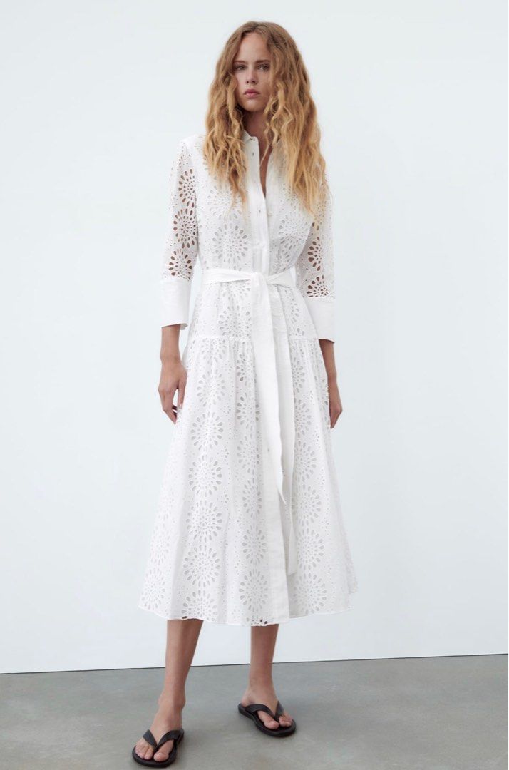 ZARA WHITE EMBROIDERY DRESS, Women's Fashion, Dresses & Sets, Dresses on  Carousell