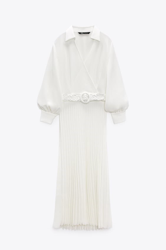 pleated dress with belt zara ZW COLLECTION PLEATED DRESS WITH BELT - Cava