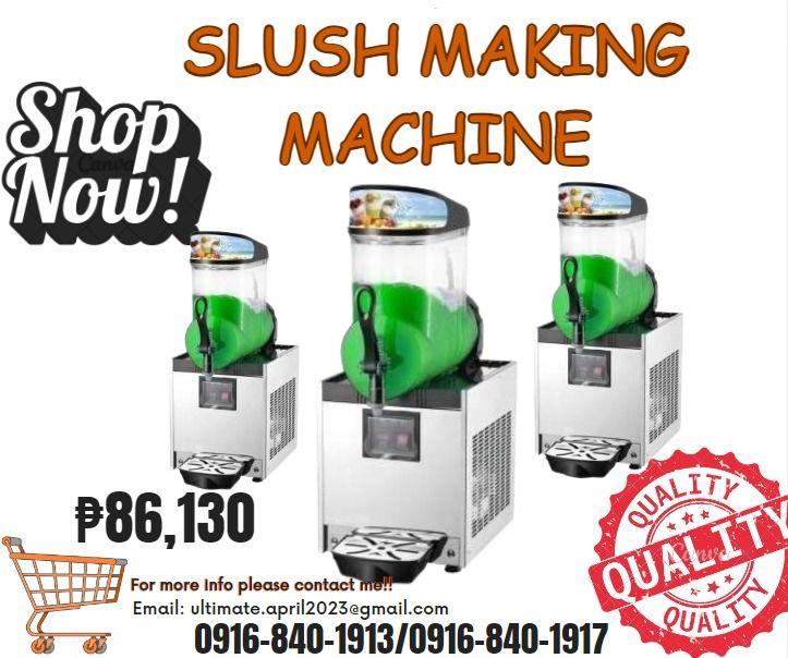 1 flavor slush making machine (Category: Ice-cream Makers) located in Pasig City. Submitted by akiramckency (Listing ID 1277866340, Image 1). Description: Model : XSC-1 Capacity (Liters) 15L Feature Embraco Compressor Temp.: -1°C ~ -3°C Slush mode&Juice mode LED light lids Power (W) :500w Dimension (mm) Net: 305x475x713mm Packing : 375x545x830mm Weight (Kg) 40 Price :86,130.00.