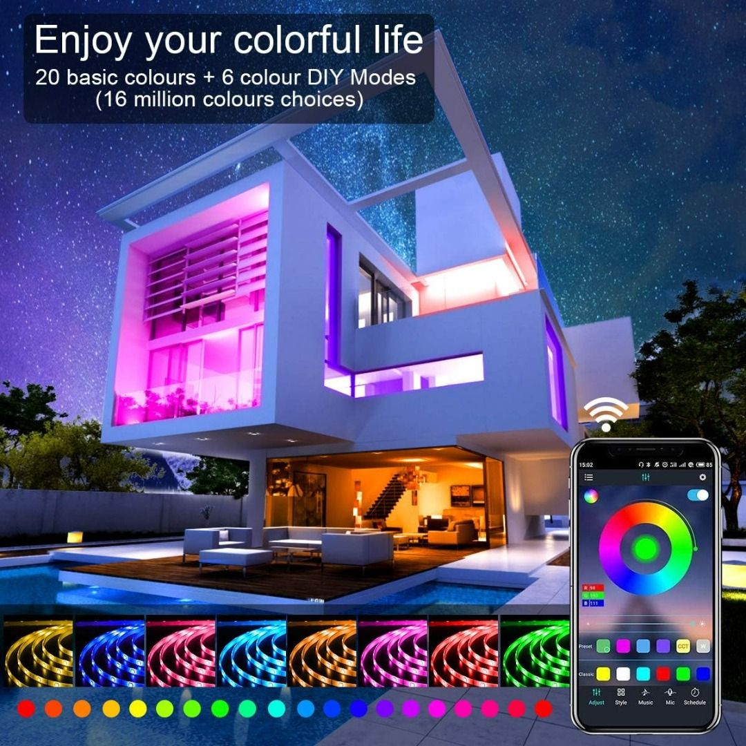 5211 ARKOCHIC Waterproof LED Strip Light 2 x 5m Color Changing Music Sync LED Light Strip with Bluetooth APP and Remote Control Flexible 5050 RGB