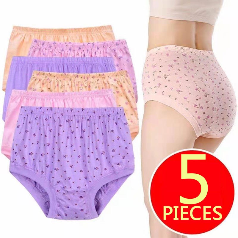 4 Pcs High Waist Plus Size Women's Panties Cotton Underwear