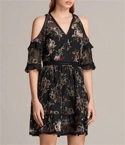 All Saints CHRISTAL ROSARIUM Floral Dress Black Floral Cold