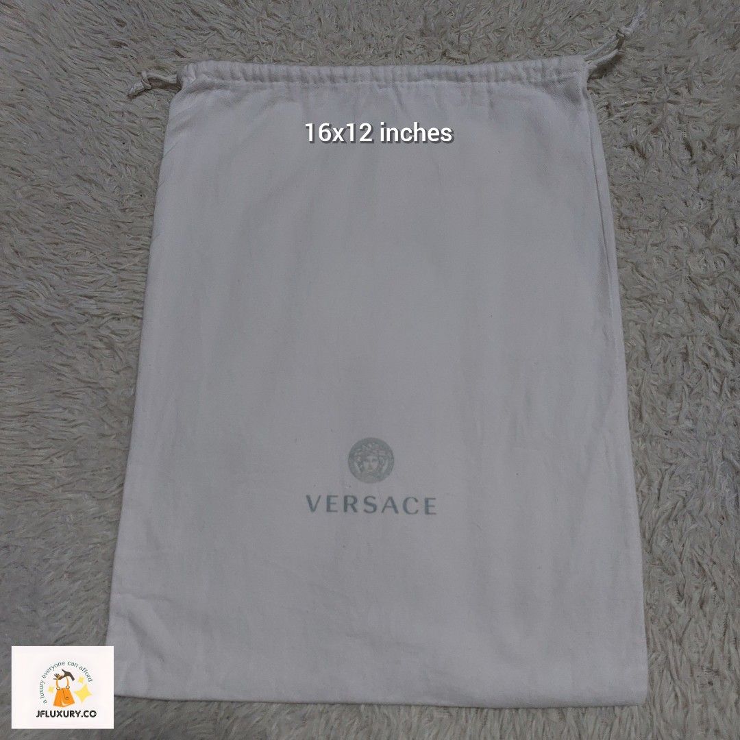 Authentic Versace dust bag 16x12 inches (Category: Luxury Bags & Wallets) located in Manila. Submitted by jfluxury.co (Listing ID 1277980532, Image 1). Description: excellent condition no flaws bought in Japan 🇯🇵 💯% Authentic. 😊 Money back guarantee. 😊 Clean and ready to use na po.