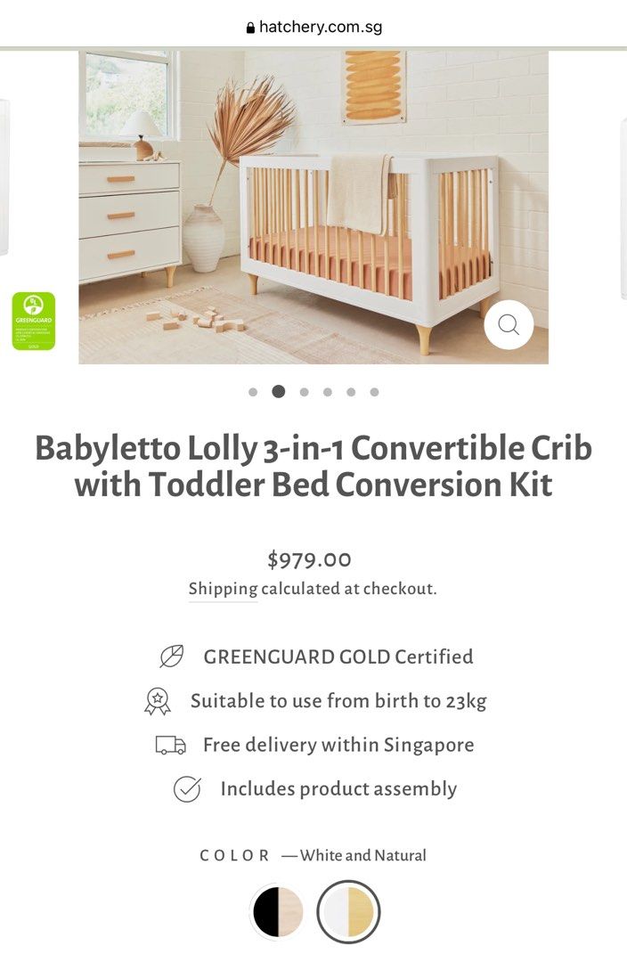 Babyletto Lolly 3in1 Convertible Crib with Toddler Bed Conversion Kit