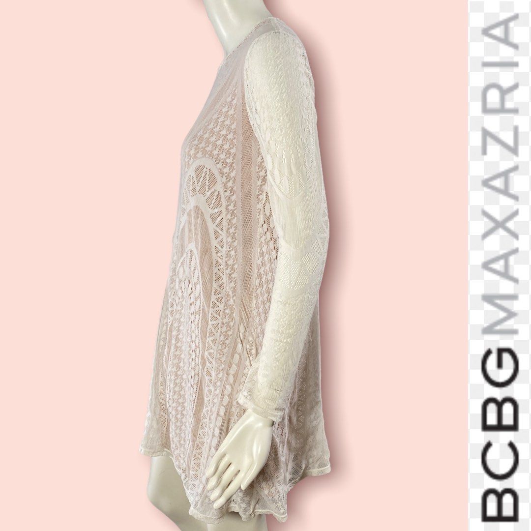 SALE BCBG MAXAZRIA NATYLY WHITE Lace Long Sleeve A Line Lined