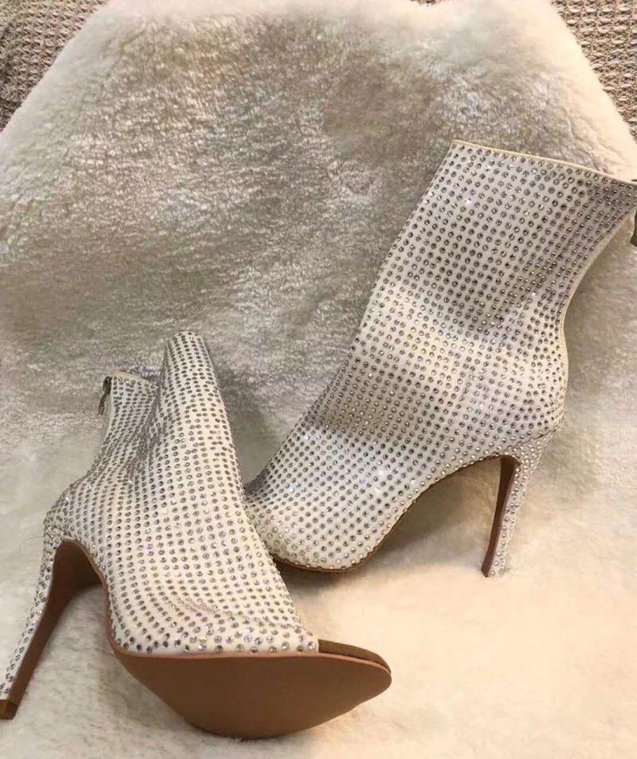 White peep sales toe booties