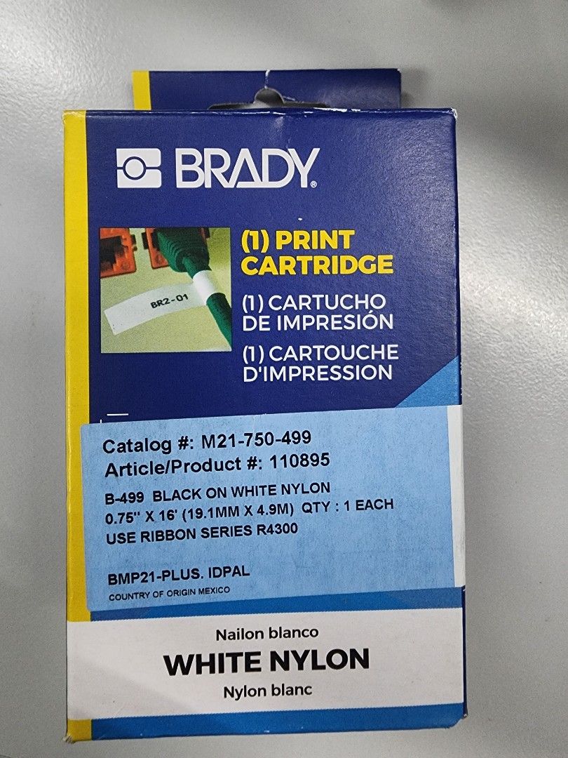Brady Part: M21-750-499, 110895, Aggressive Adhesive Multi-Purpose Nylon  Labels with Ribbon for M21 Printers - 0.75