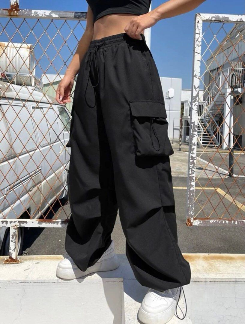 Emmiol Free shipping 2024 Street Parachute Cargo Pants Black M in Cargo  Pants online store.