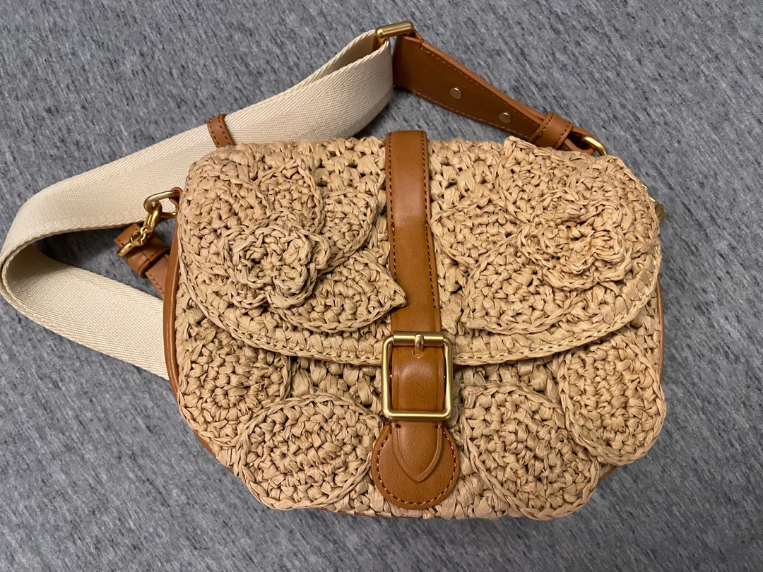 Free delivery Charles Keith Flora Raffia Crossbody Bag