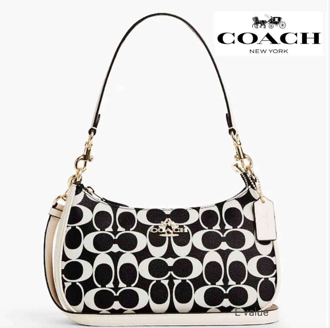 Coach Original Signature Black White C Printed Collection Teri Shoulder Crossbody Sling Bag For Women Come With Complete Set Suitable For Gift