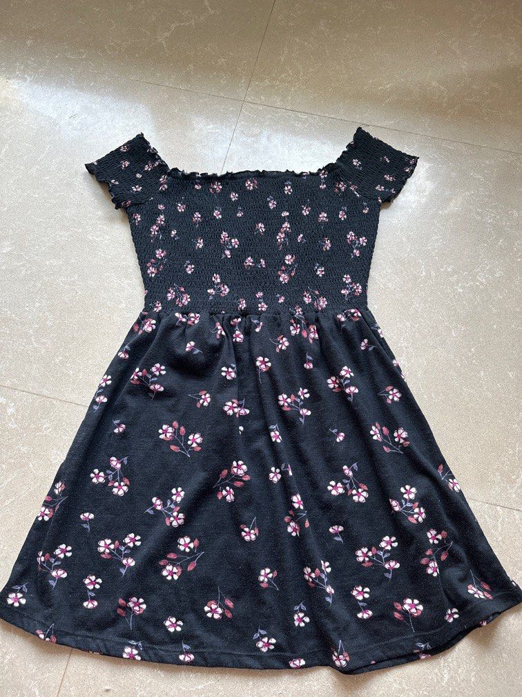 Cotton On Black Floral Elastic Tube Top Off Shoulder Dress