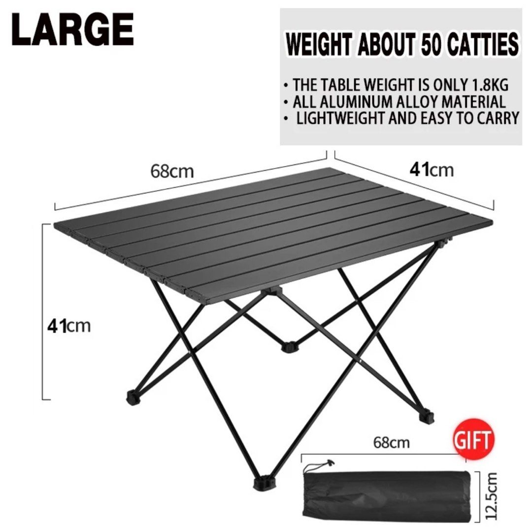 Foldable Camping Table with Bag available in Small, Medium, Large (Category: Hiking & Camping) located in Makati City. Submitted by apricooutdoors (Listing ID 1277943951, Image 3). Description: Small - 620 Medium - 750 Large - 890 .