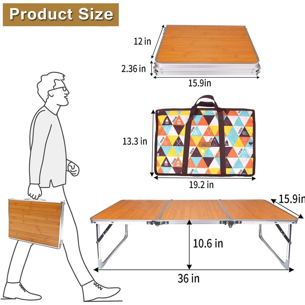 Folding Camping Table Portable Aluminum Outdoor Table 3 Fold ...