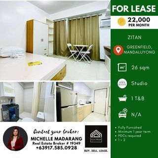 Furnished Studio Condo For Lease in Greenfield Manadaluyong