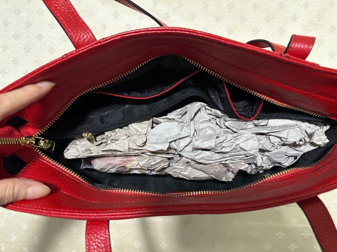 Red genuine leather handbag hotsell