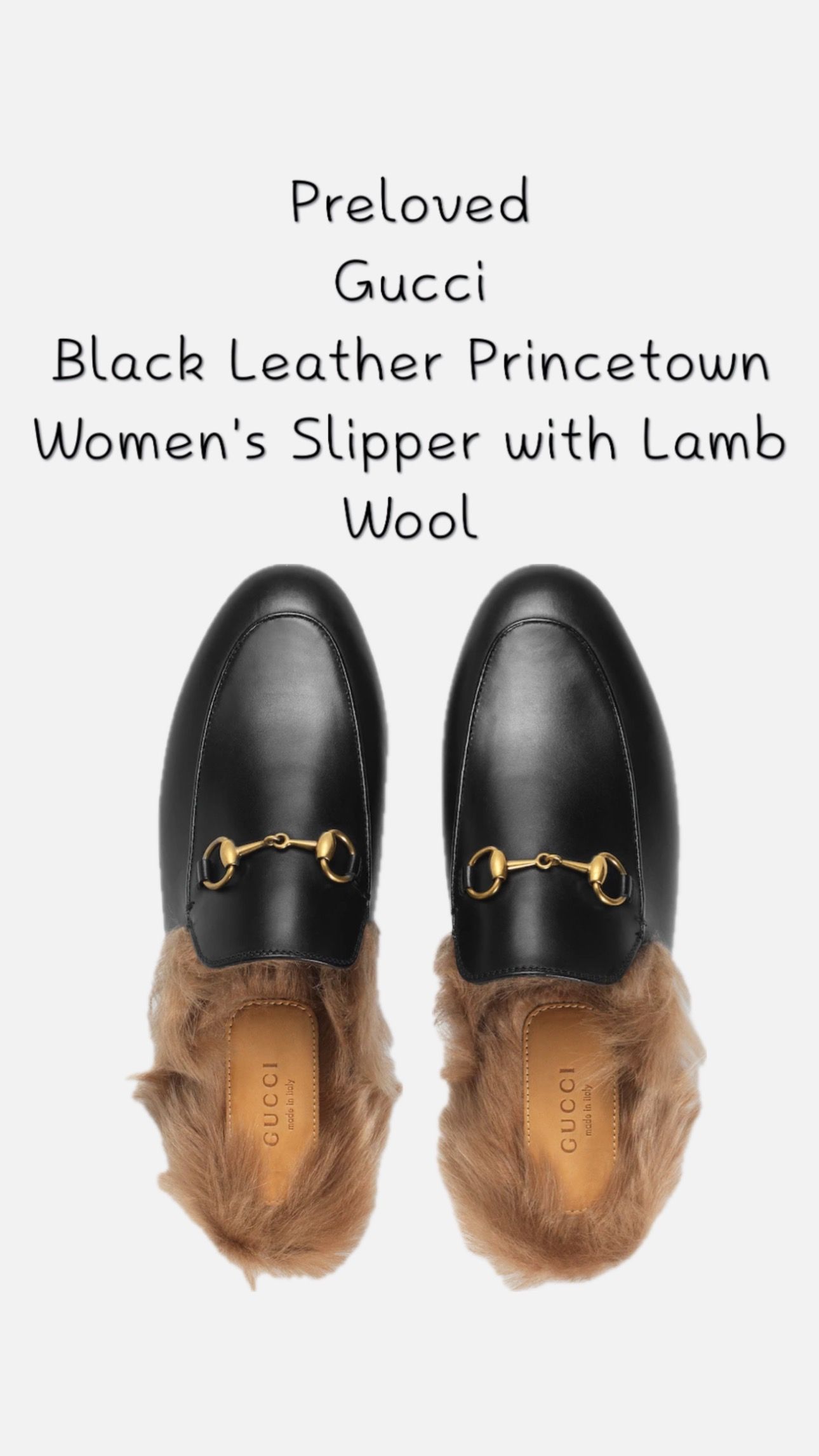 Gucci Black Leather Princetown Women s Slipper with Lamb Wool