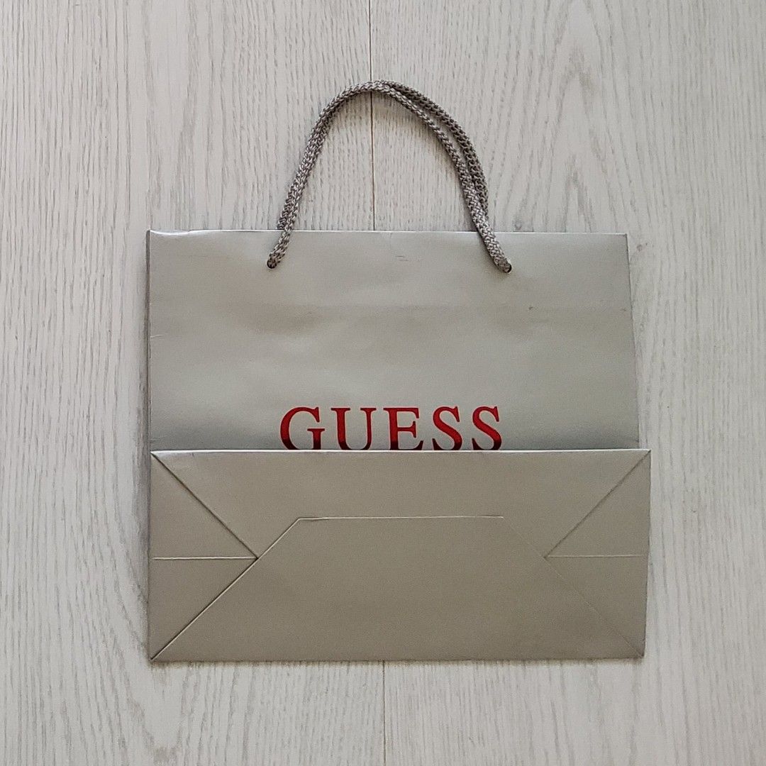 Guess Empty Paper Bag for Long Wallet Purse Pouch Crossbody Sling Bag Small Bags Tshirt Jeans Belt Clothings etc. Grey Colour with