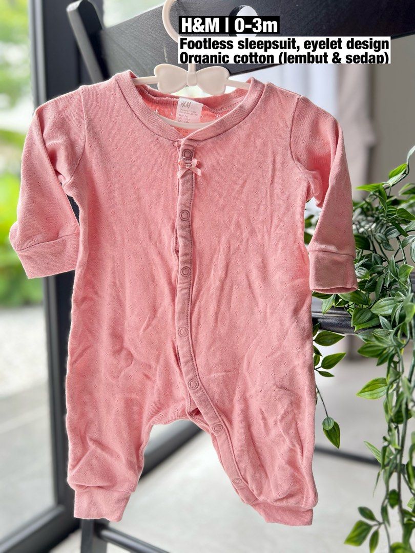 H M Footless Sleepsuit Organic Cotton Baby Girl 0 3m
