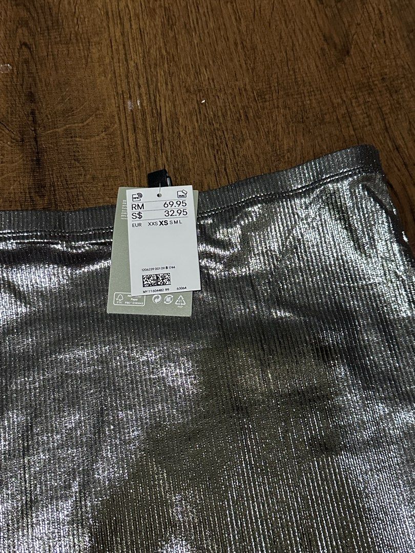H M shiny silver metallic long maxi skirt Women s Fashion