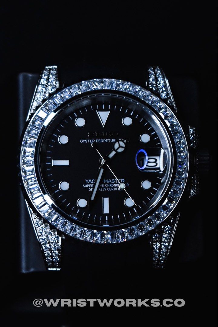 SEIKO MOD ICED OUT SILVER YACHT MASTER BLACK 40MM