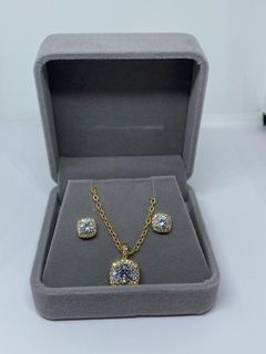 Jewelry Set diamond gold necklace & earring with box
