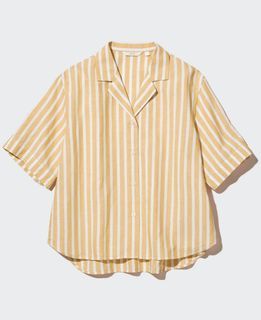 Uniqlo Linen Blend Open Collar Short Sleeve Shirt