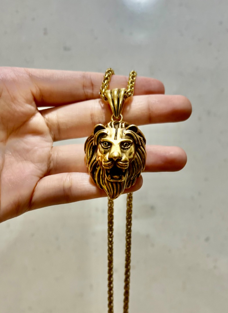 Lion Head Necklace Gold Stainless Steel 22