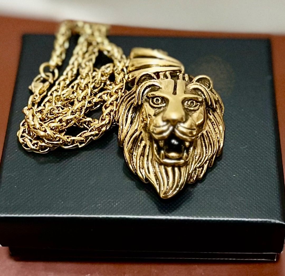 Lion Head Necklace Gold Stainless Steel 22