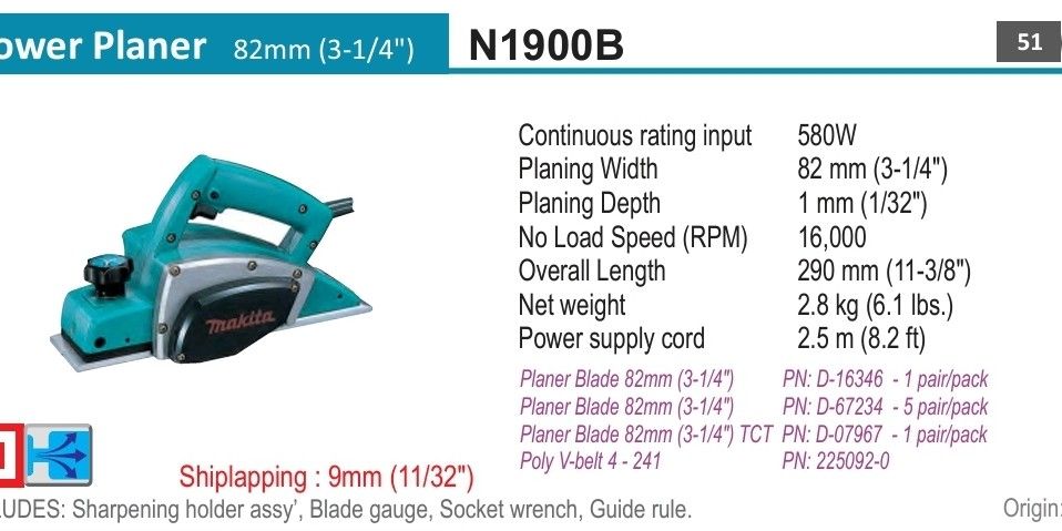 MAKITA N1900B POWER PLANER (Category: Construction Tools & Equipment) located in Manila. Submitted by tonpornel (Listing ID 1277905357, Image 1). Description: Ton-Pornel Mercantile • We supply Powertools, Hardware tools, Plumbing, Paints, Electrical and Construction materials • We offer Paint Mixing and Powertools Repair Visit us: 38 Marcos Highway Mayamot, Antipolo City https://maps.google.com/?cid=1384230075759805792&entry=gps Store hours Mon t
