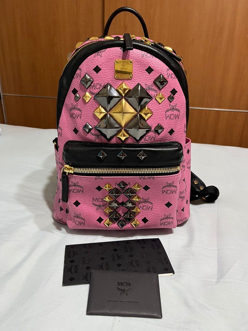 MCM Pink Stark Leather Backpack