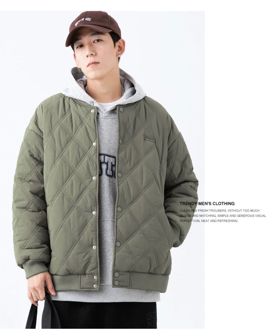 Mens Khaki Green Puffer Bomber Jacket Men s Fashion Coats