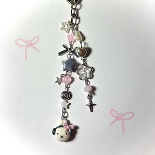 Miffy with Headphones Pink Bow Inspired Beaded Wire Keychain Charm