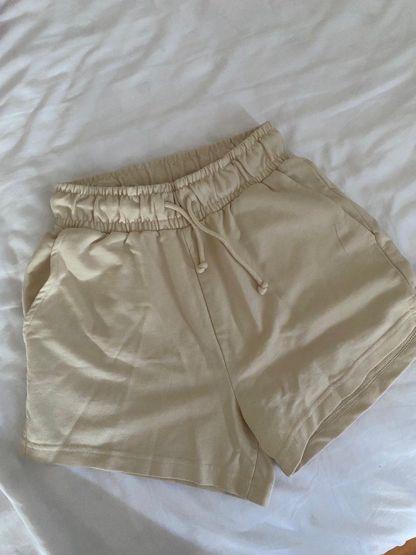 missguided lounge shorts stone beige yellow