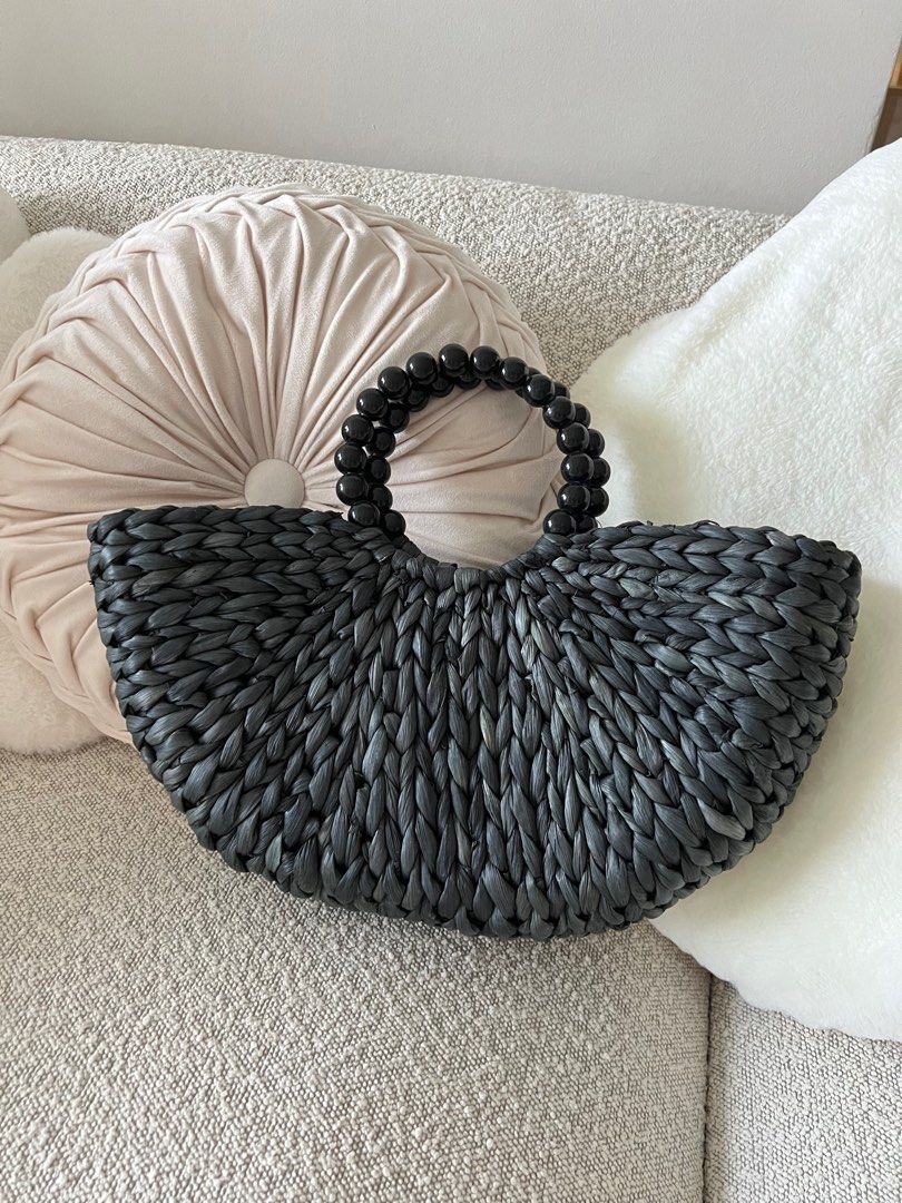 NEW Zara Straw Rattan beach bag black