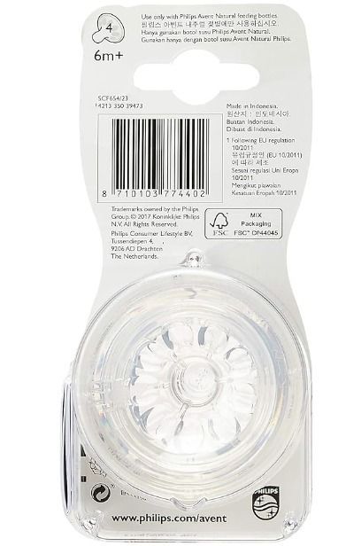  Philips Avent Natural Baby Bottle Fast Flow Nipple, 6M+, Flow 4,  SCF654/43, (Pack of 4) : Baby
