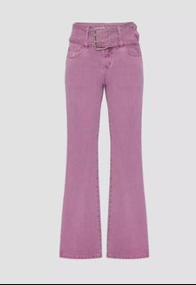 Pink Buckle Detail Flared Jeans Pants By Urban Revivo