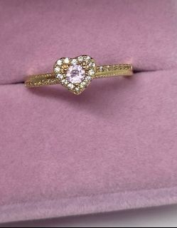 Pink Heart Gold Ring with Jewelry Box